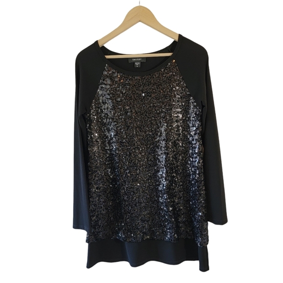 Karen Kane Black Sequin Long Sleeve High-Low Crewneck Formal Top S Minimalist - Picture 1 of 12